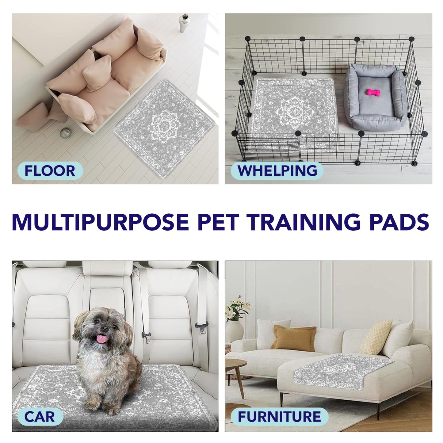 Light Grey Medallion Washable Pee Pads