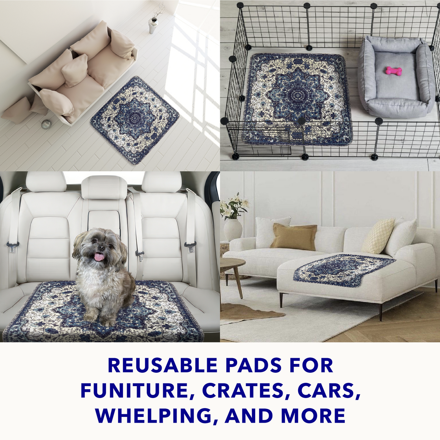 Washable Dog Pee Pads - Blue Medallion | Pawmotions